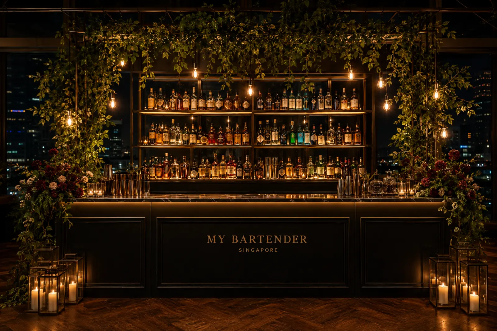 Premium candlelit My Bartender mobile cocktail bar