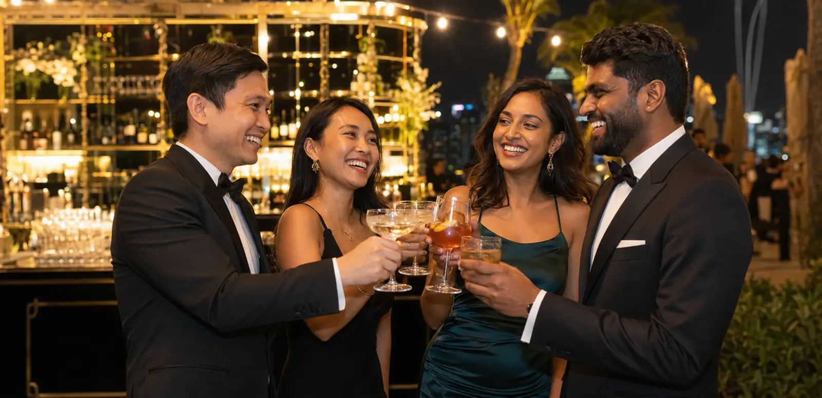 Guests enjoying premium cocktails at an elegant Singapore event